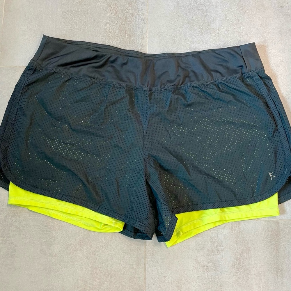 Danskin Black and Neon Yellow Athletic Shorts